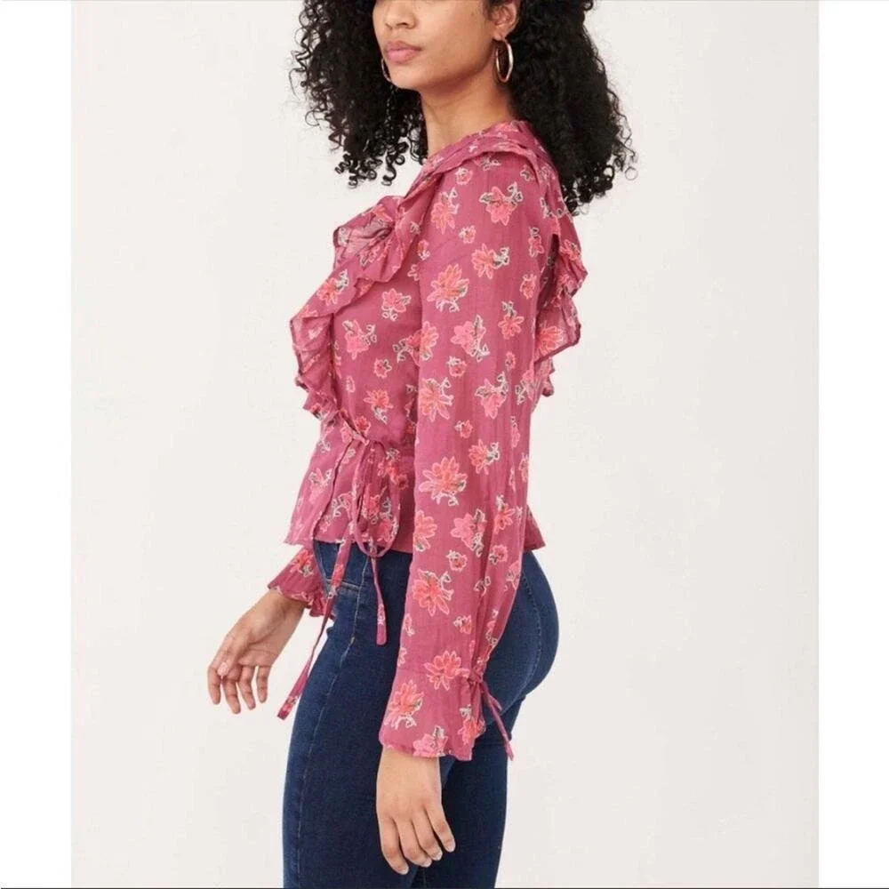 Free People Amanda Ruffle Top wrap‎ XS NEW
